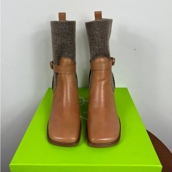 Sam Edelman Marci Sock Bootie In Lt Cuoio Brown Leather Size 6.5 - Picture 2 of 9